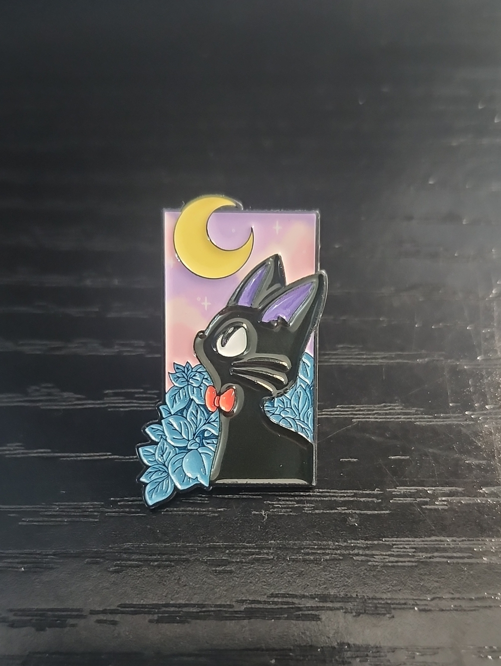 Studio Ghibli Kiki's Delivery Service Jiji Floral Enamel Pin Featuring Jiji